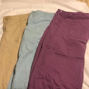 3 Merona capris. Baby blue, plum & khaki.
